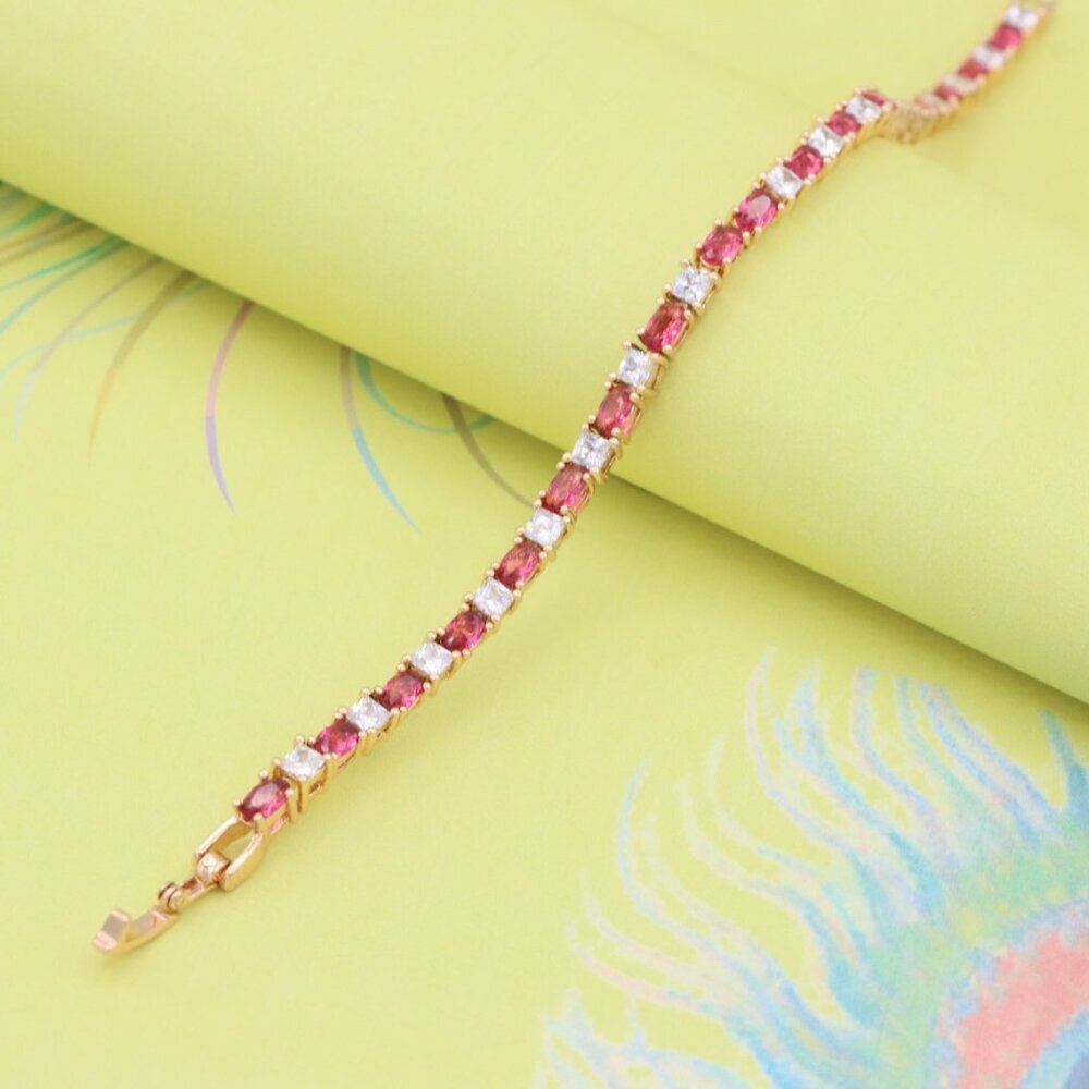 "Elegant Ruby & Crystal Link Rose Gold Bracelet, XPBL0776
